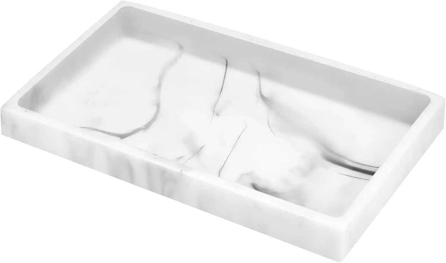 

Bathroom Vanity Tray, Resin Jewelry Dish, White Marble, Kitchen Sink Organizer, 8.7'