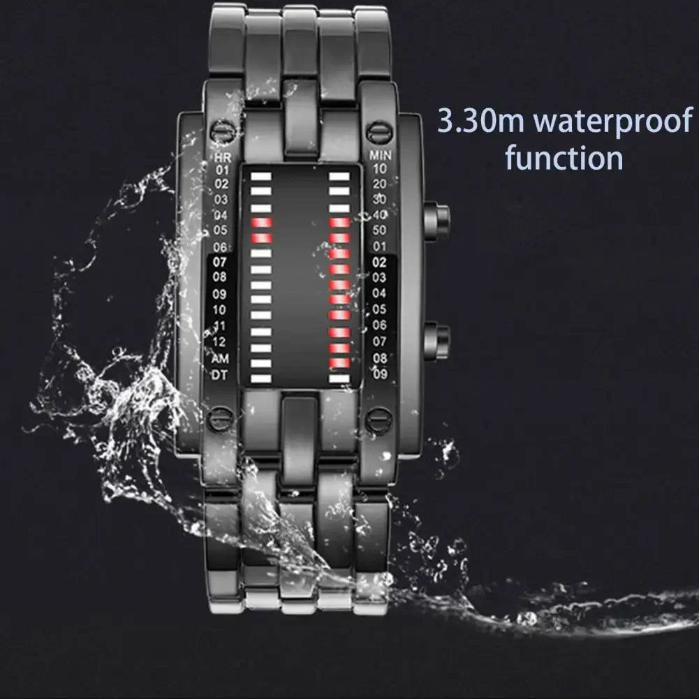 Men Women Future Technology Binary Black Stainless Steel Couple Watch Date Digital LED Bracelet Sport Watches