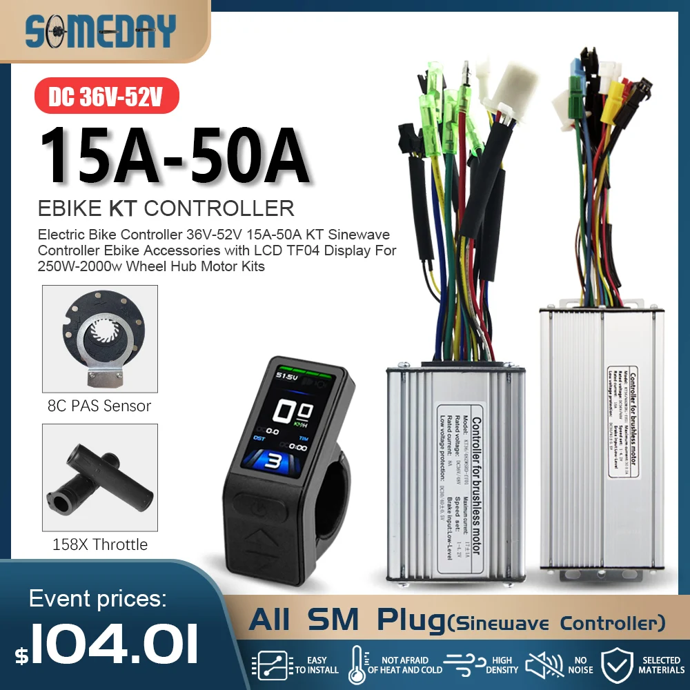

KT 15A-50A Brushless motor controller 36V/48V 250W-2000W With KT TF04 Display for Electric Scooter Bike E-bike Repair accessory