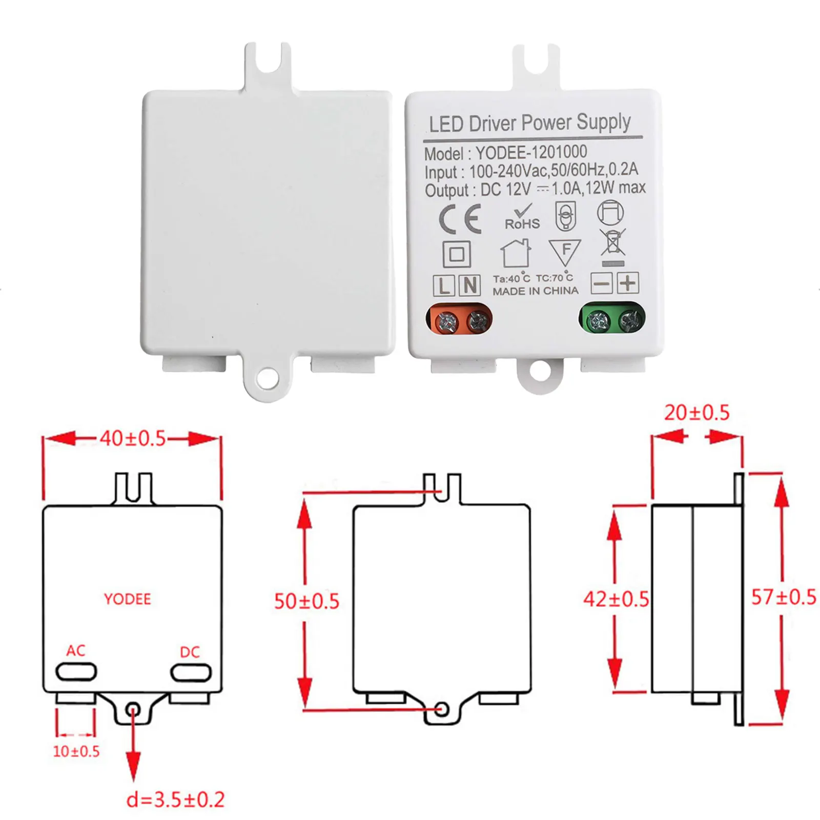 12W LED Driver DC12V Adapter Electrical Connection 0-1A Output Current Over-voltage Protection Overheating Protection