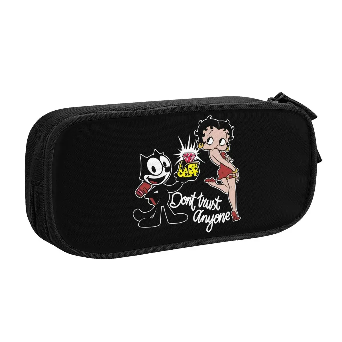 Felix The Cat Boop Betty Dont Trust Anyone Пеналы для девочек и мальчиков Большая вместимость с героями мультфильмов Забавная сумка-карандаш в стиле аниме Школьные принадлежности