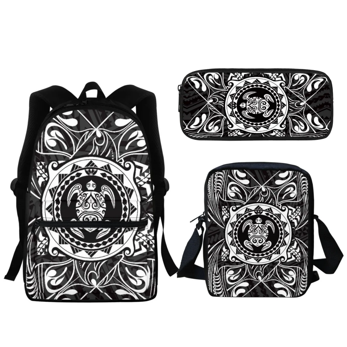 Tribal polinésia padrão zipper mochila escolar para crianças, mochila adolescente, mochilas escolares, bolsa mochila, presente para meninas, novo, 3 pcs, 2024