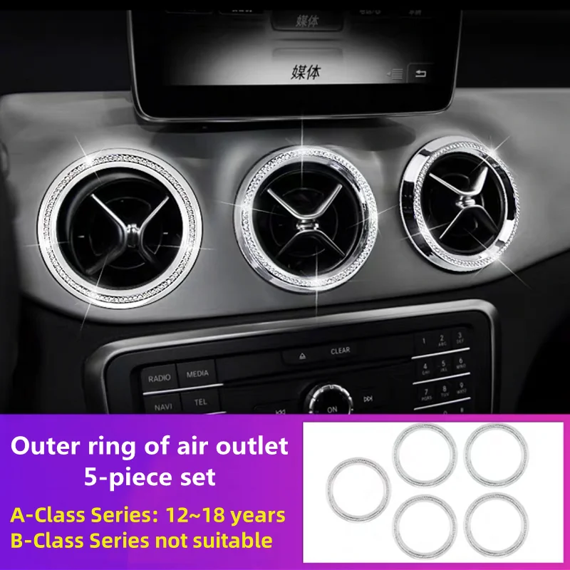 For Mercedes Benz 12~18 A B-Class A180 A200 B180 B200 W176 W246 Air Conditioner Vent Ring Central Control Knob Diamond Decorate