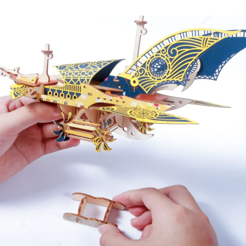 3D Wooden Puzzles Fantasy Epic Style Spaceship Model Toy DIY Steampunk Building Block Kits Assembly Jigsaw Toy Gift for kids