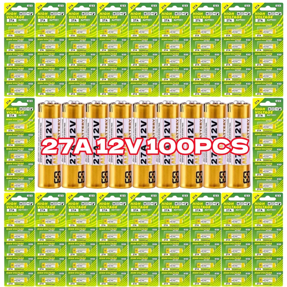 100Pcs A27 27A 12V Alkaline Battery G27A MN27 MS27 GP27A L828 V27GA ALK27A A27BP K27A VR27 R27A For Doorbell Remote Control Toy