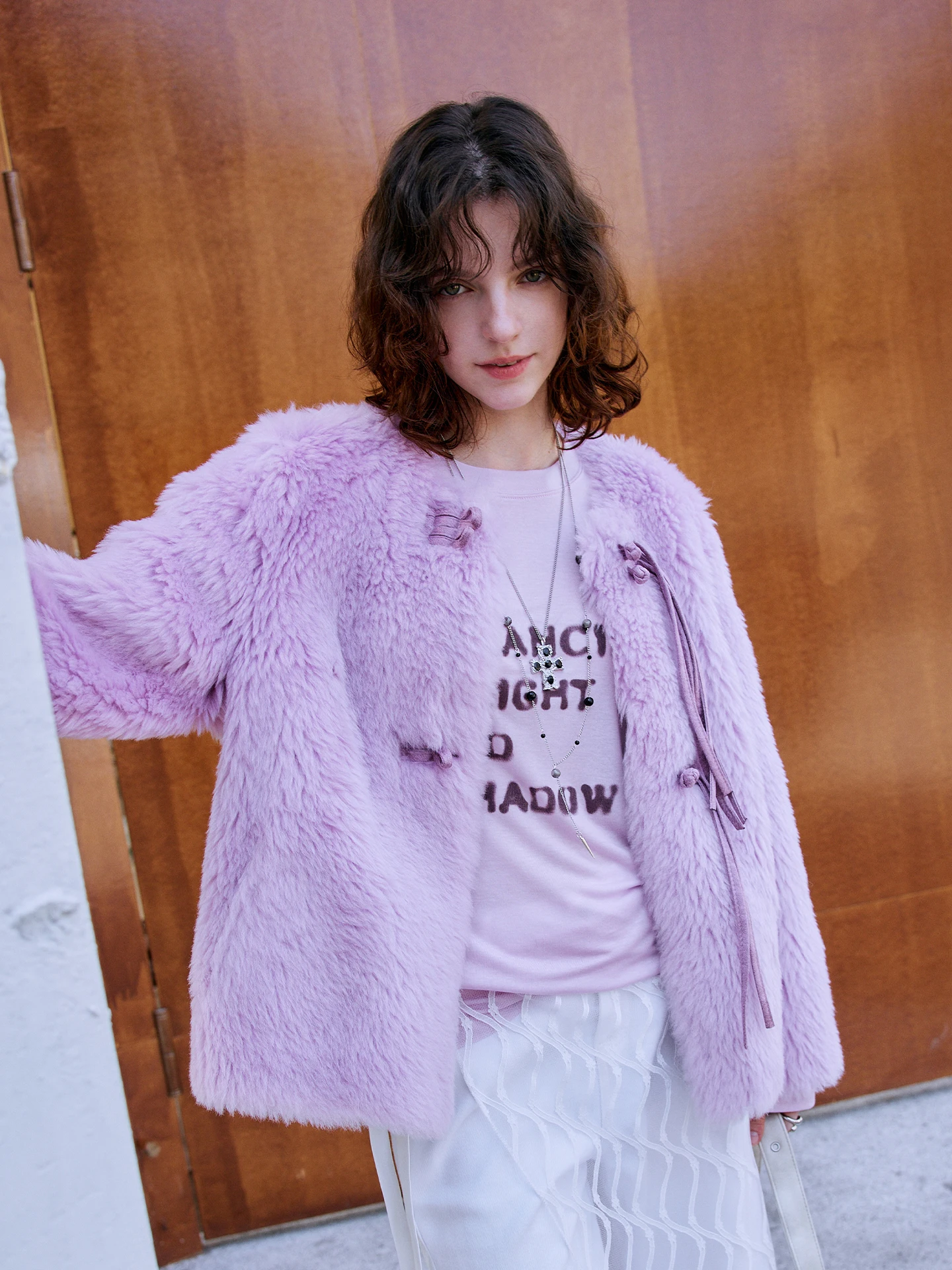 

Kele Lamb Fur Jaet round Ne Women's Winter New Sle Inteated Skin And Hair Coat Purple Ghost Simple Commute Sle Long...