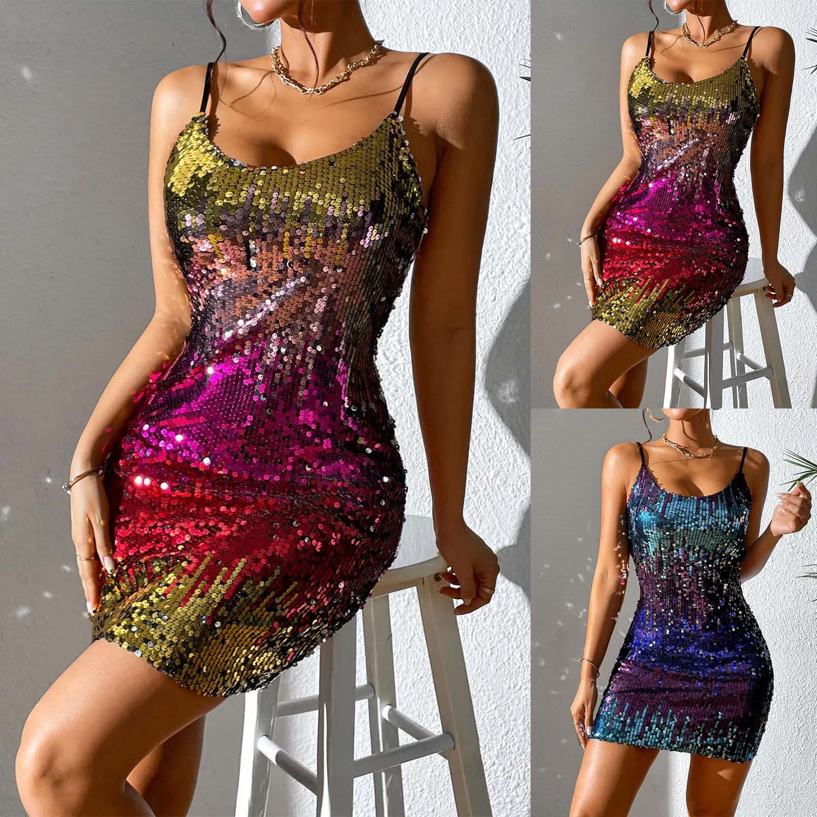 Vestido ajustado con lentejuelas brillantes para mujer, sin mangas, con cuello en V, para fiesta de cóctel, vestidos de cóctel de invierno para mujer, fiesta de noche