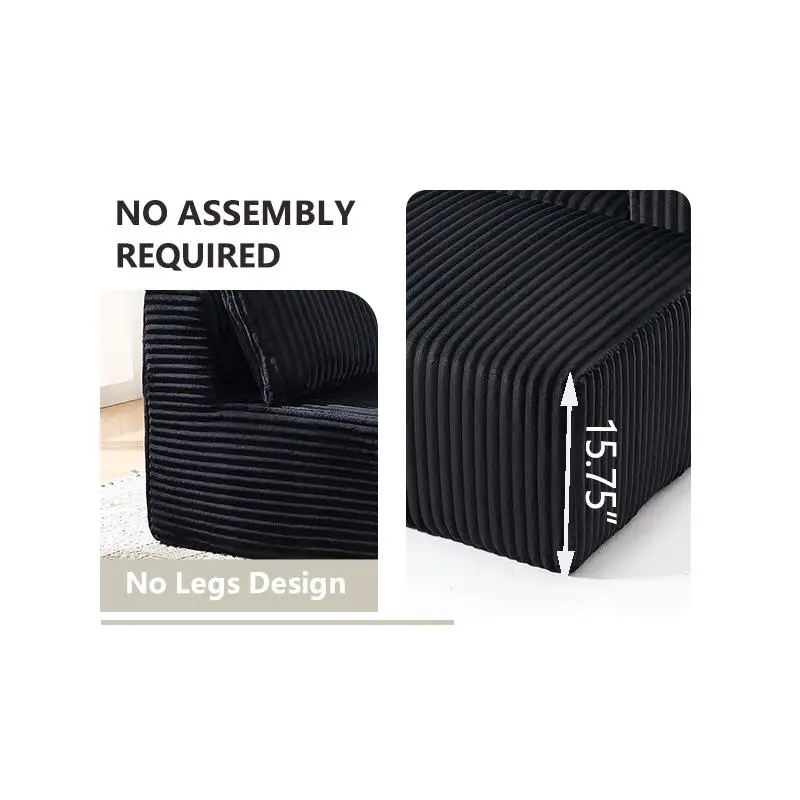 أريكة مقطعية من القماش المعياري على شكل حرف L حديثة وبسيطة مع مقاعد عميقة، كرسي يمين الوجه لغرفة المعيشة - سحابة سوداء