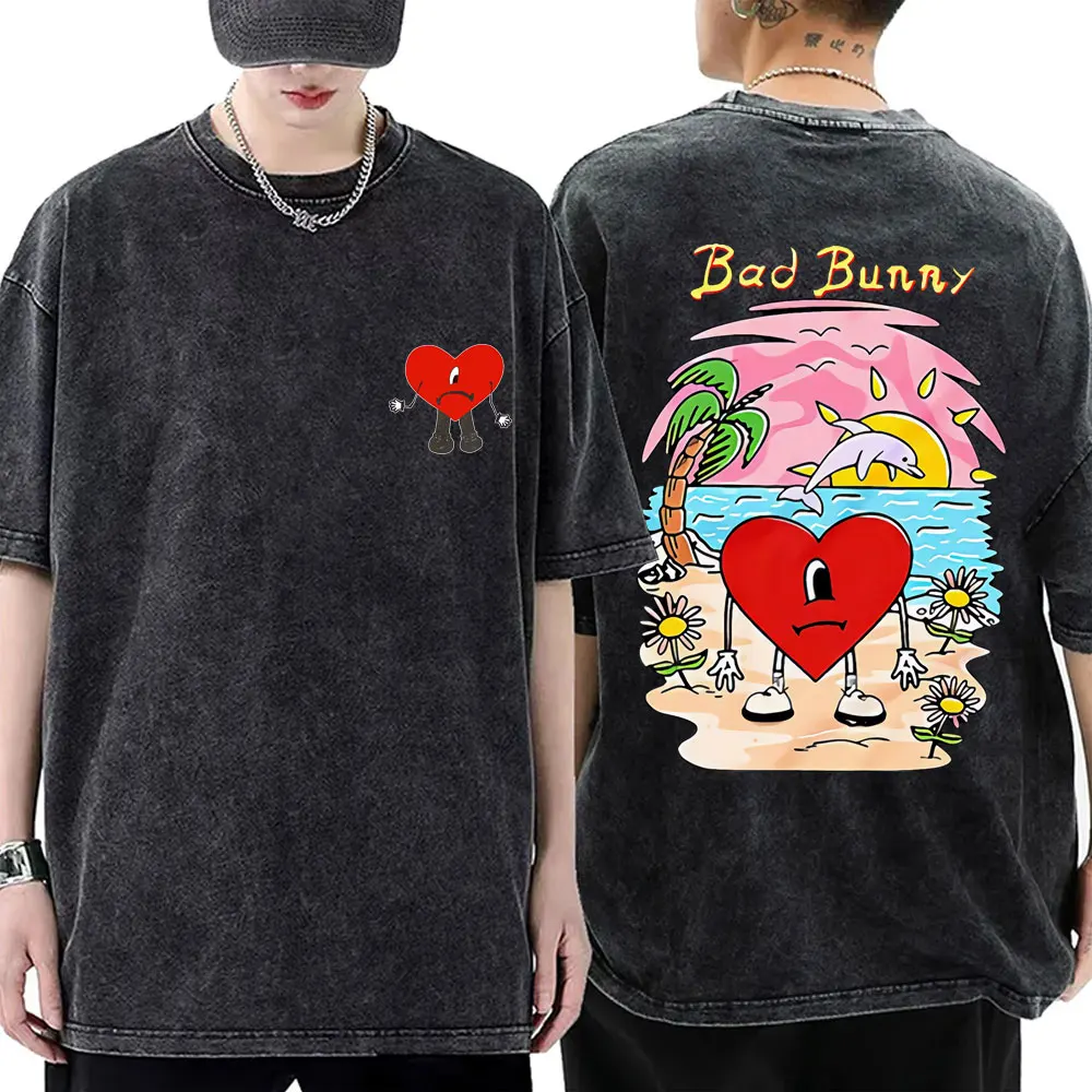 Washed Vintage Rapper Bad Bunny Un Verano Sin Ti Graphic T-shirt Summer Men Women Hip Hop Oversized Street Crewneck T Shirt Tops