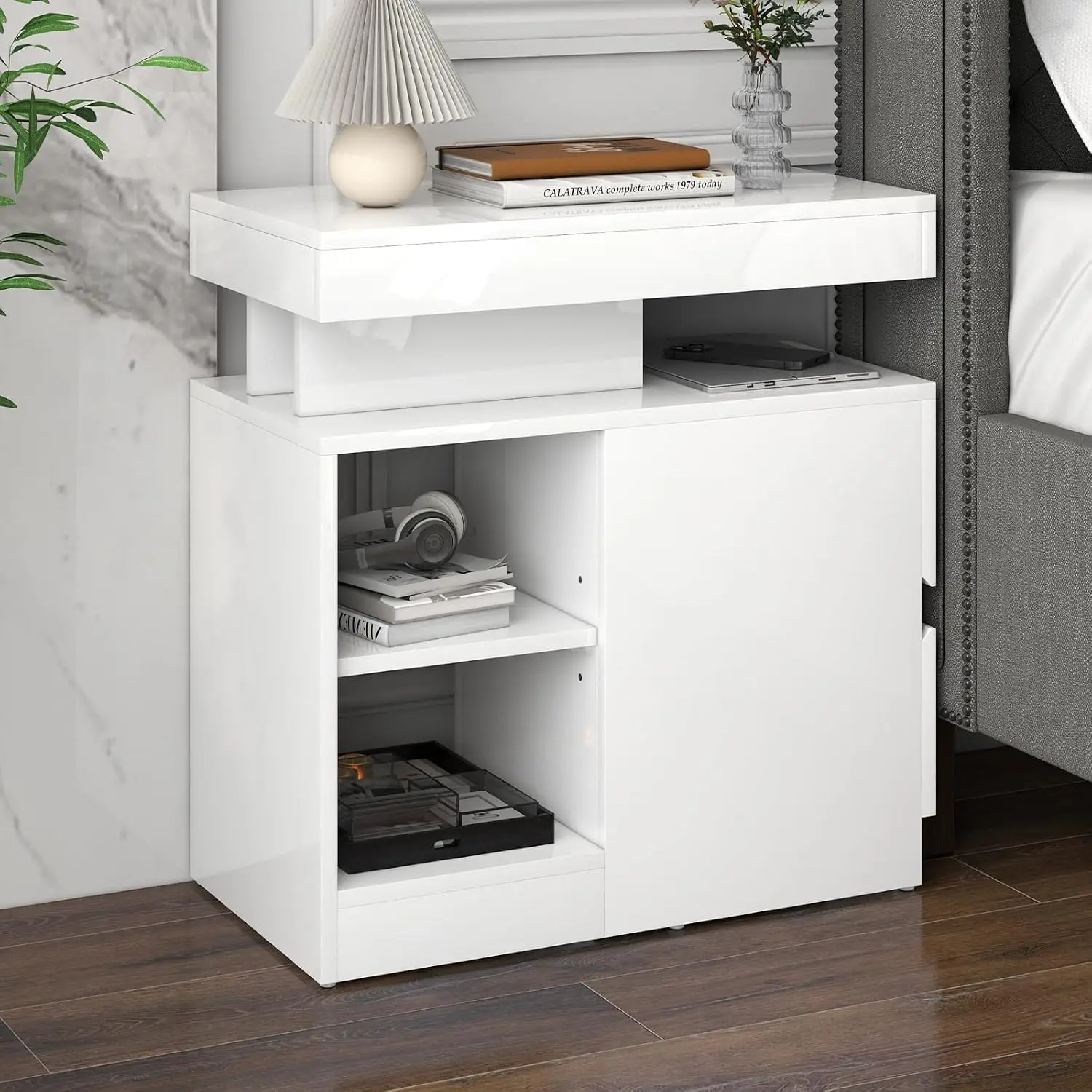 LED High Gloss End Table, Sofa Side Table, Nightstand