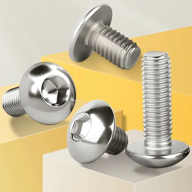 10pcs 304 Stainless steel Big Flat Round Head Inner Hexagon Screw Bolt M6 6mm M5 for Motorcycle Scooter ATV Moped Plastic Cover