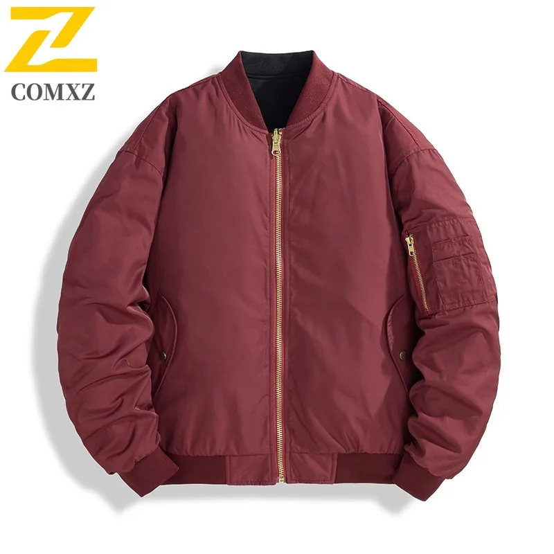 

COMXZ 2025 Мужская и женская двусторонняя куртка с бейсбольным воротником, весенне-осенняя модная свободная куртка MA1, свободное легкое пальто