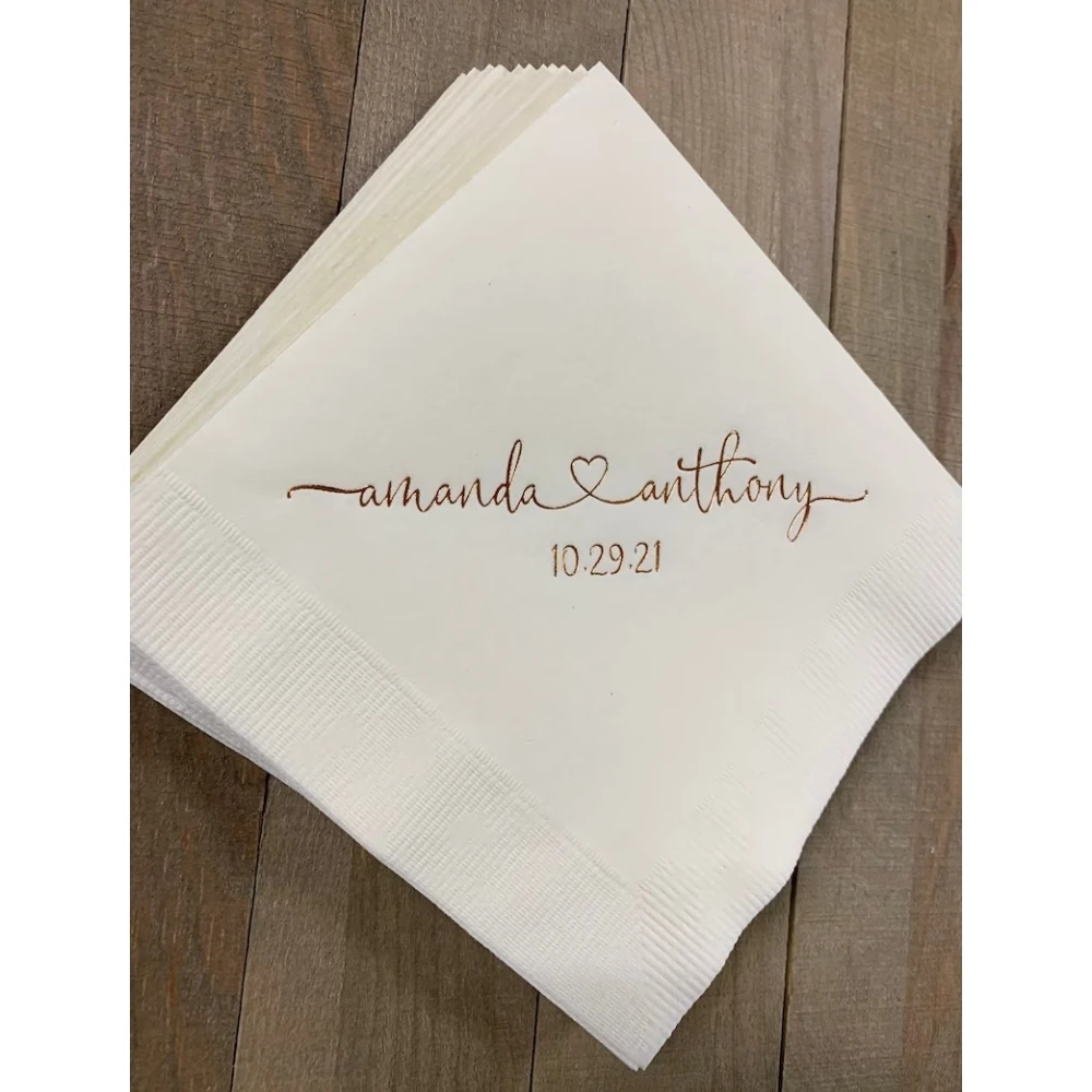 Personalized Wedding Napkins, Personalized Heart Connected Monogram, Custom Bar Napkins, Reception, 50Pcs