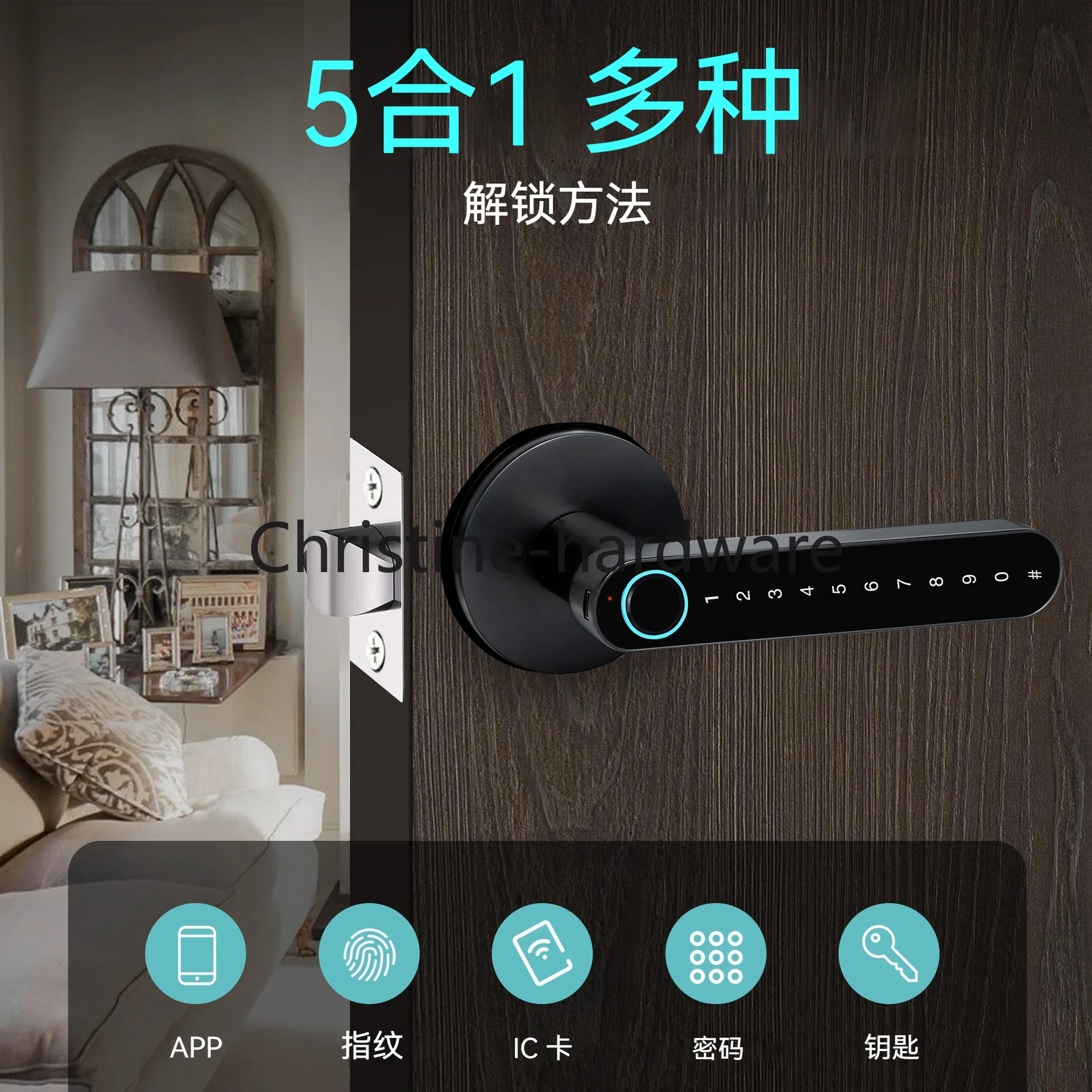 

Biometric Smart Lock Fingerprint Password Electric Digital Lock Zinc Alloy Keyless Security Door Handle for Home