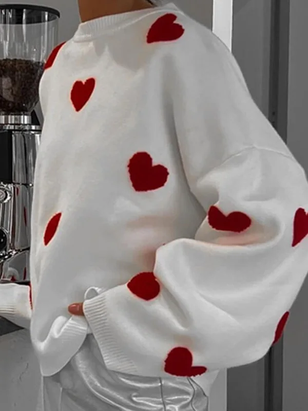 

Love Heart Knitted Sweater Women's Street Style Fashion Trend Overhead Long Sleeve Ultra Short Length Polyester Fiber Sweater