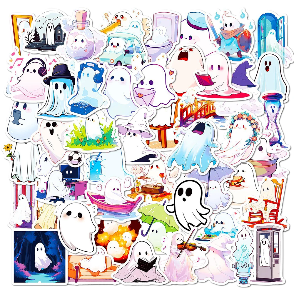 10/30/50pcs Kawaii Ghost Stickers Halloween Decoration Cute Cartoon Decals DIY Notebook Phone Laptop Luggage Fridge Kids Sticker