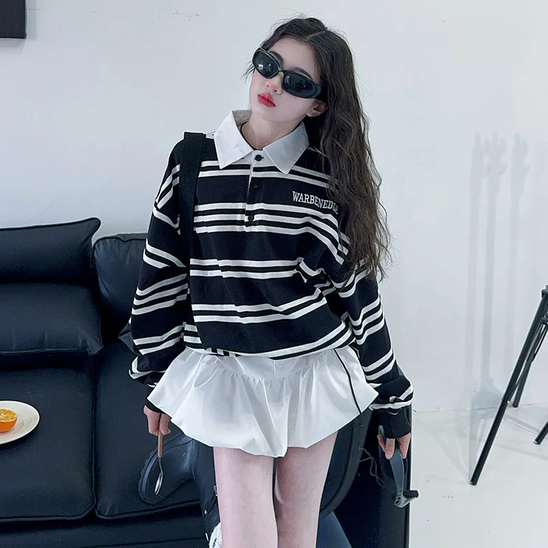 

School Girls Two-piece Outfit Autumn Children Girls Letter Printed Striped Sweatshirt Teenager Girls Skirt Junior Girls Sets