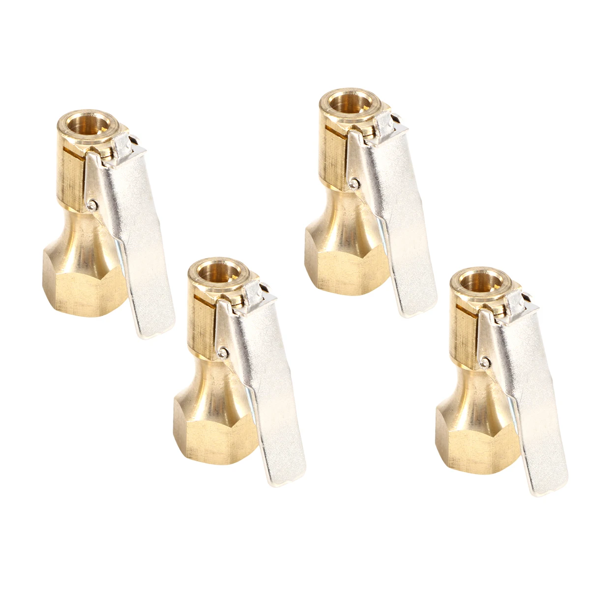 

4 Pcs Inflatable Chuck Clamp on Air Tire Inflator Car Nozzle with Clip for Tires Lock Dual Head