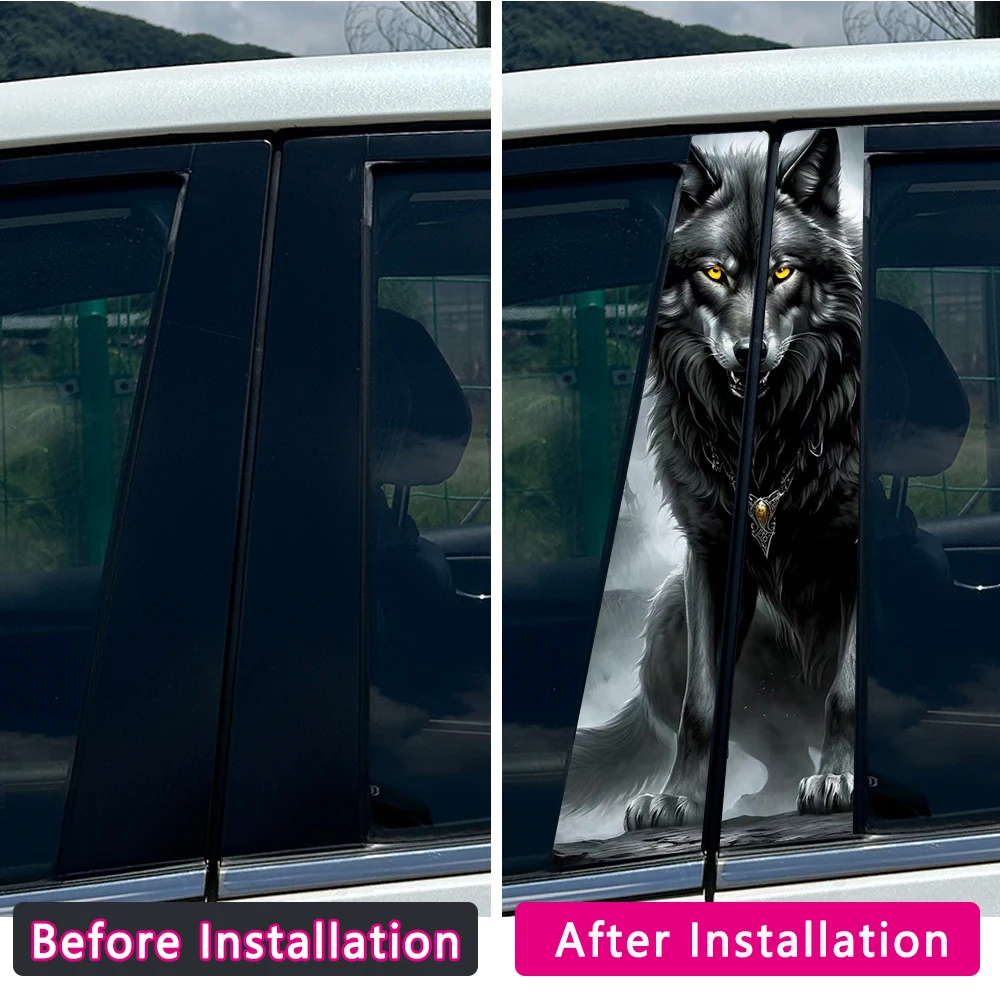 1/2pcs Lone Wolf King Car Stickers Auto B Pillar Waterproof Animal Decor Cover Scratches Car Doors Pillar Vinyl Decals