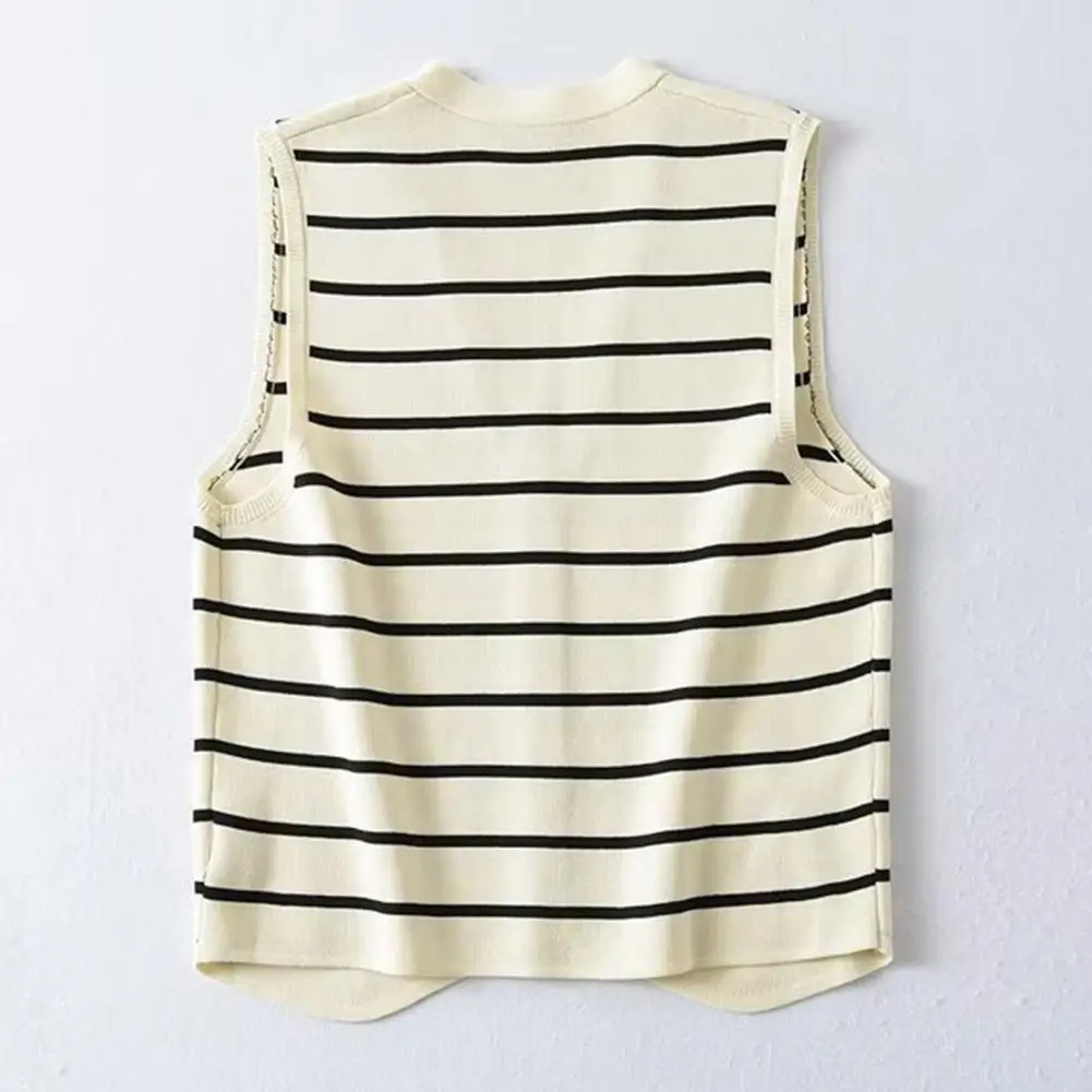 Striped Print Vest Striped Print V-neck Knitting Vest for Women Soft Wrinkle-resistant Knitwear Bright Colors for Wear Anti-pill