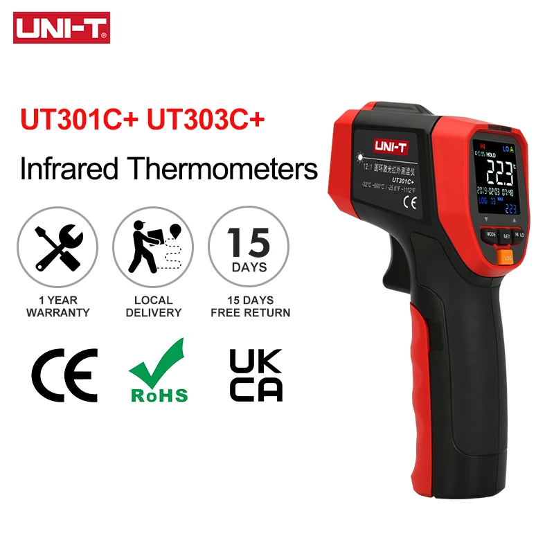 UNI-T Bezdotykowy termometr laserowy na podczerwień HD Kolorowy ekran Pomiar temperatury przemysłowej UT301A+ UT301C+ Pistolet IR UT303C+