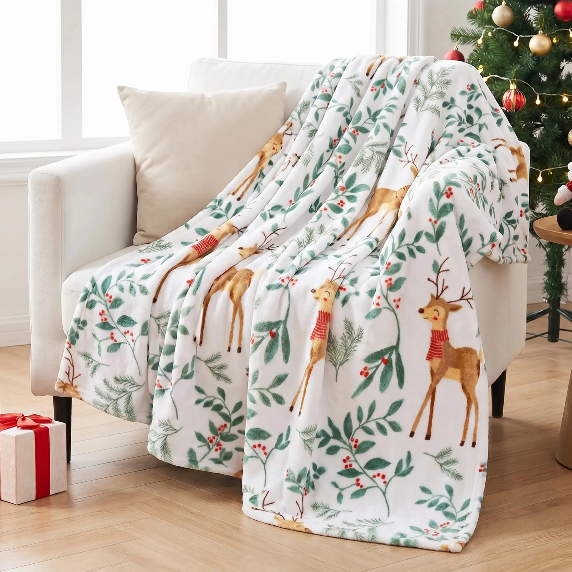 Christmas Throw Blanket, Tiny Dear Ultra Soft Plush Blanket Warm Decor For Bed Couch Xmas Gif