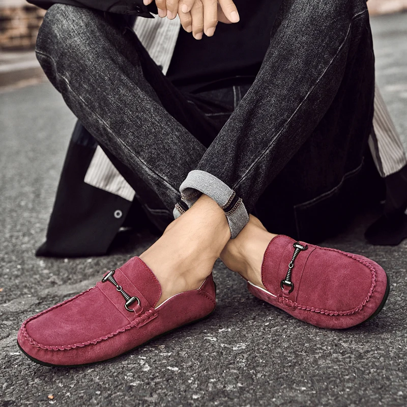 Men Loafers Anti Suede Hand Sewn Fashionable Comfortable Casual Flat Bottomed Driving Shoes