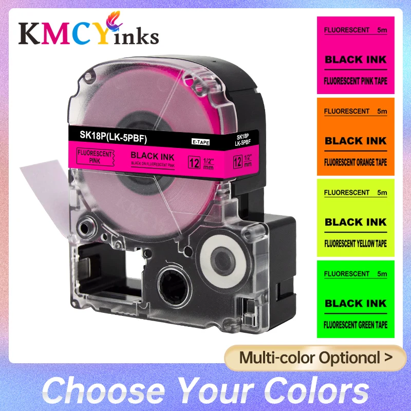 KMCYinks Fluorescent Tape SK12P SK12D SK12Y SK12G for Epson King Jim SS12KW Compatible for Epson LabelWorks LW-300 400 Maker