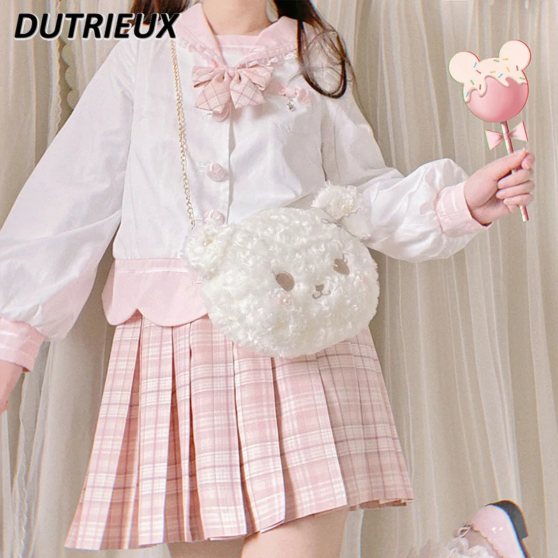 Fashion Bear JK Bag Female Sweet Japanese Lolita Style Plush Portable Cute Crossbody Bags for Women 2024 New Autumn Winter