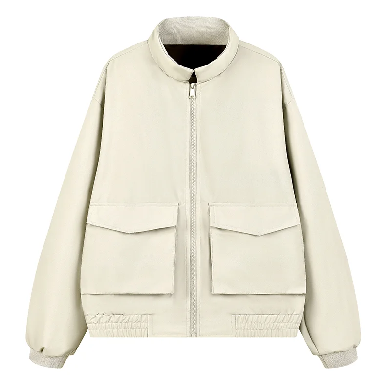 

Stand Collar Utility Jacket Men Long Length Loose Fit Large Pocket Coat