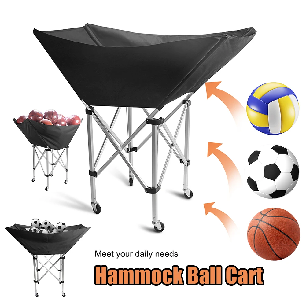 

Collapsible Hammock Ball Cart with Wheels Indoor and Outdoor Multisport Ball Caddy with Carry Bag for Garage Or Gym