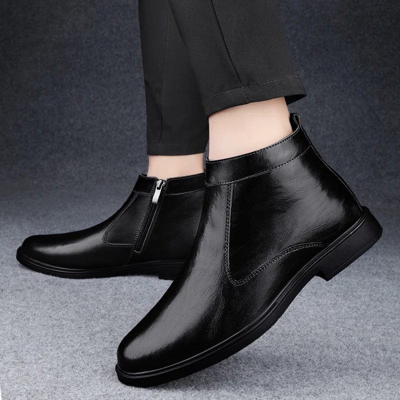 

Fashion Versatile Business Casual Shoes2025Autumn and Winter New High-Top Leather Shoes Men's Zipper Leather Boots Men's Shoes