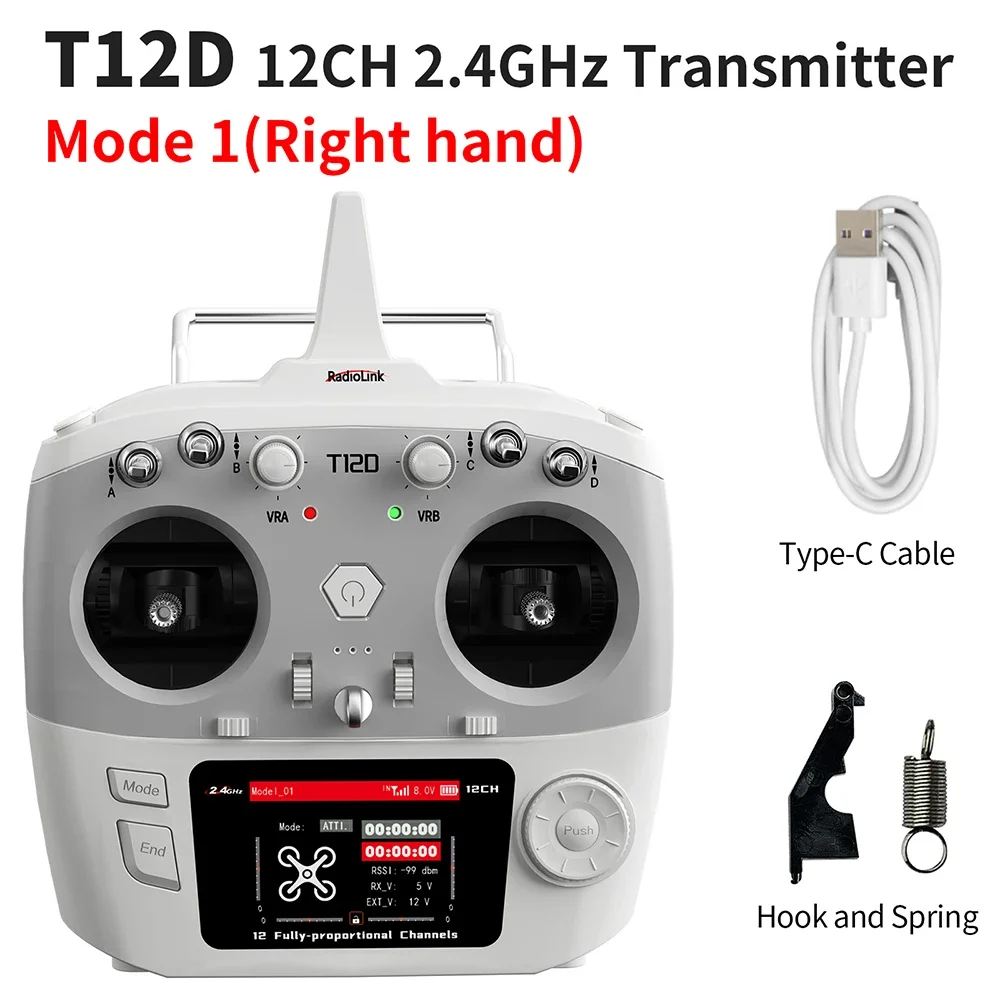 RadioLink T12D 12CH RC-zender 2,4 GHz 2,8 inch 4000 m afstand met R12F-ontvanger voor FPV Drone Vaste vleugel Auto Boot Robot