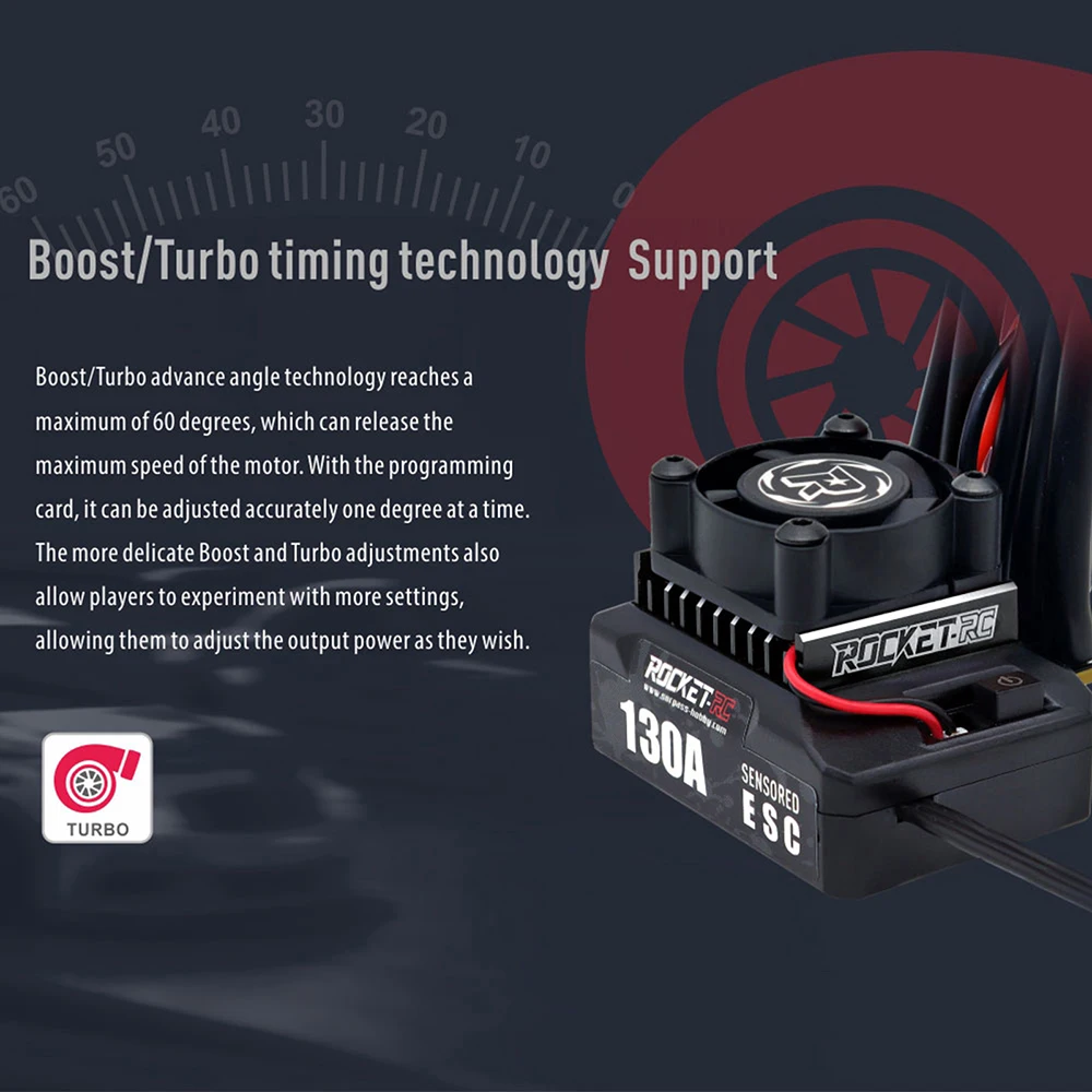 ROCKET-RC 130A Sensored Brushless ESC 6V/5A BEC mit Lüfter für 1/10 RC Car 380/390/540 Motor – Detail 22