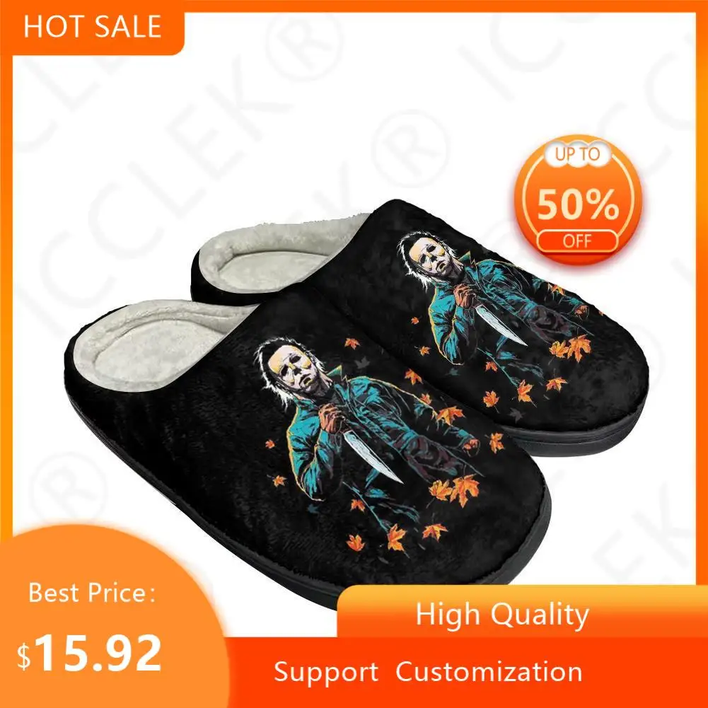 Terror Michael Myers Cotton Custom Slippers Mens Womens Sandals Plush Casual Keep Warm Shoes Thermal Soft Plush Non-Slip Slipper