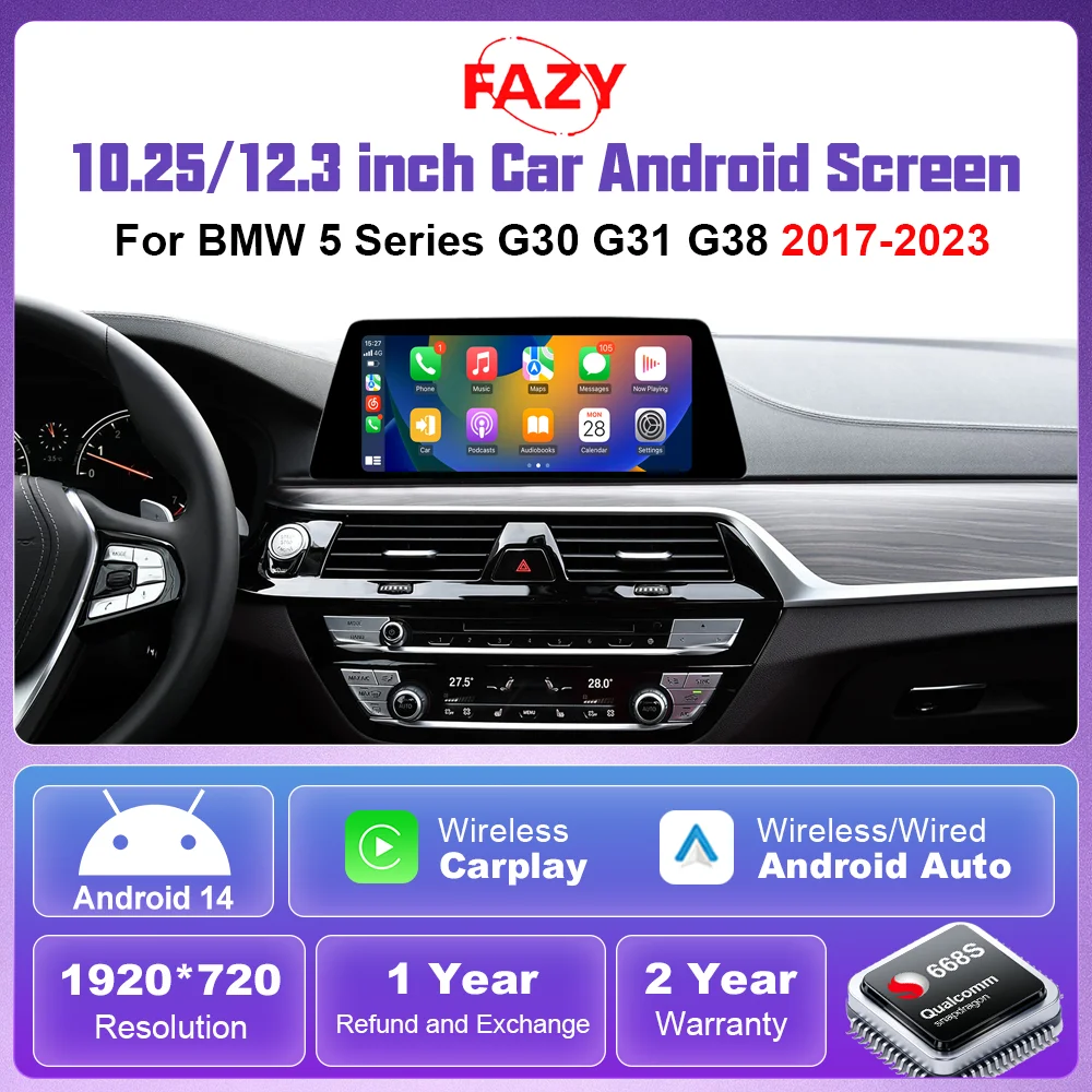 FAZY Android 14 Touch Screen Car Radio Stereo Head Unit For BMW 5 Series G30 G31 G38 2017-2023 NBT EVO Android Auto 4G GPS Navi