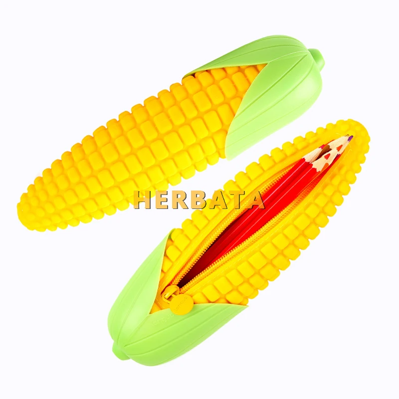 Simulation corn shape silicone pencil case pencil bags quare pen bag student stationery school supplies storage Cartuchera