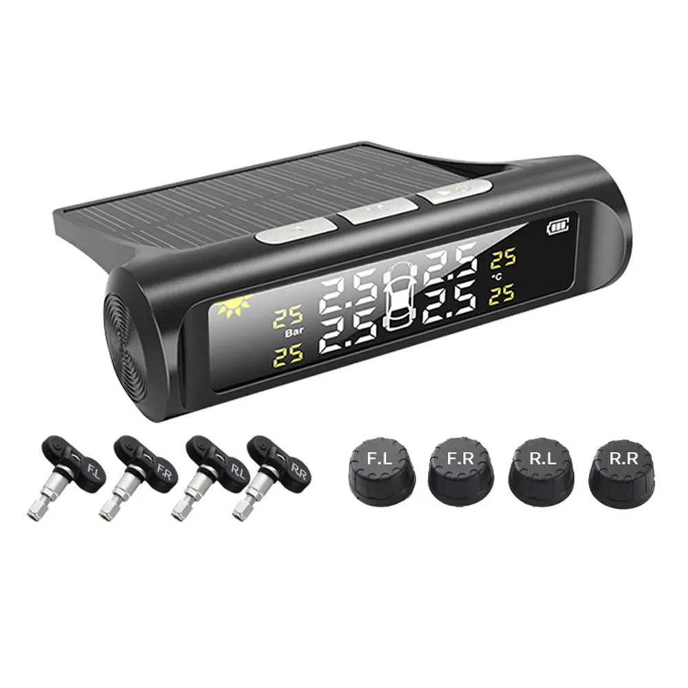 

USB Car TPMS Tyre Pressure Monitoring System Solar Power Digital LCD Display Auto Security Alarm Systems Pressure Sensor