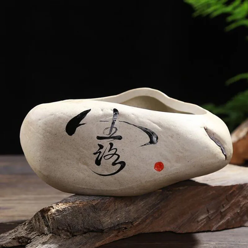 Chinese Style Retro Coarse Pottery Breathable Vase Green Plant Pot Flowerpot Desktop Ornaments Home Garden Decor