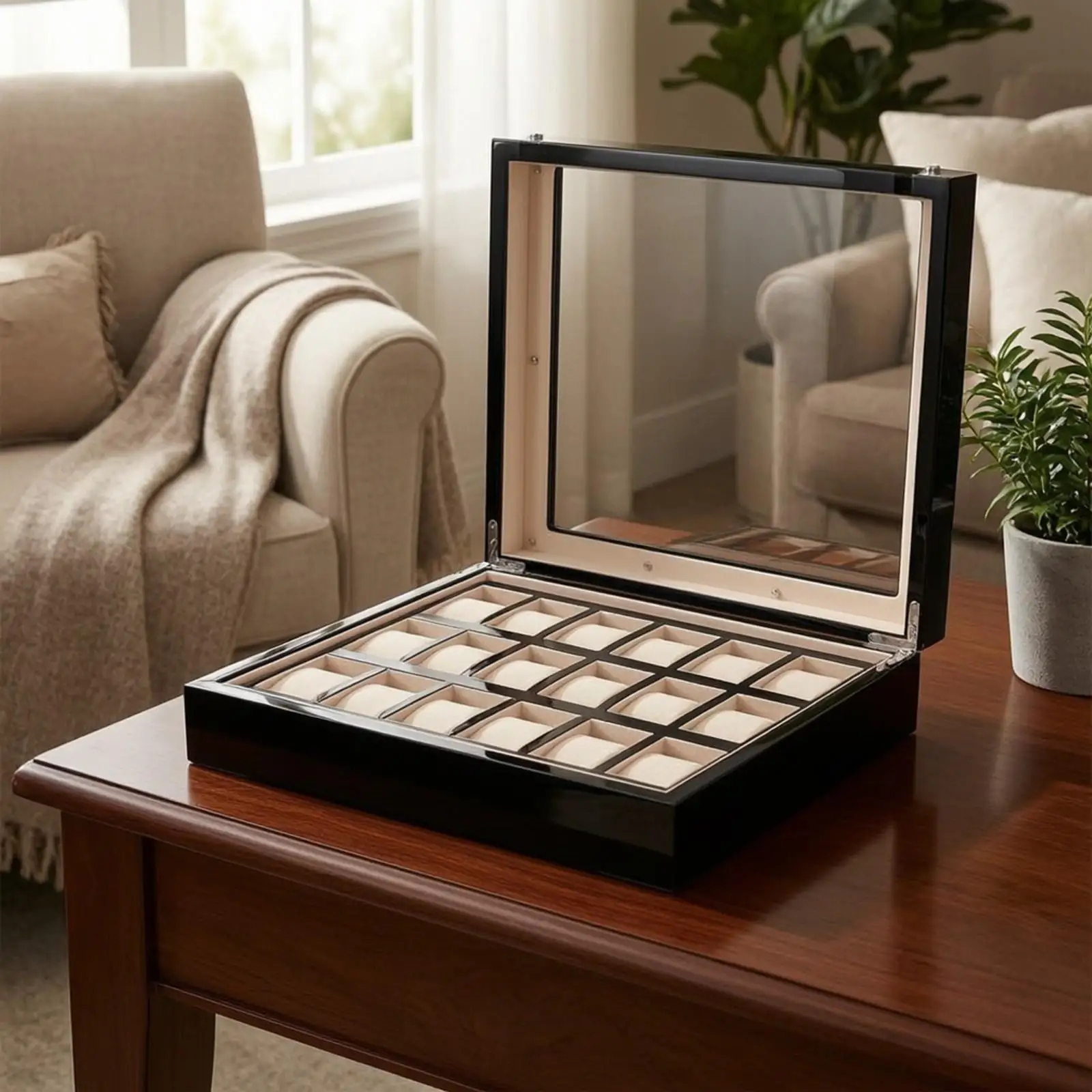 Watch Box with Clear Lid Sturdy Watch Storage Box Space-Conscious Modern for
