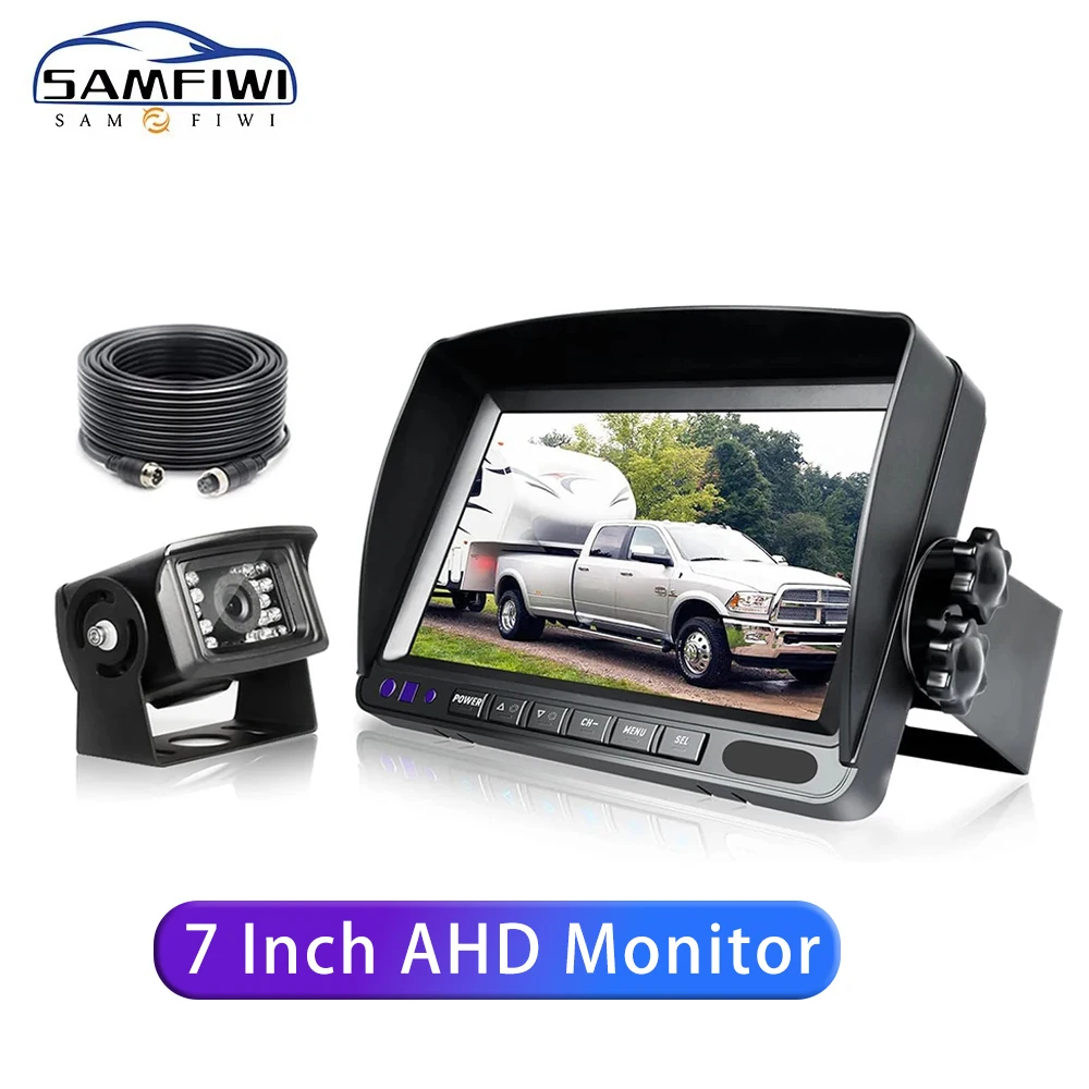 

7-дюймовый HD-монитор, комплект резервной камеры AHD, проводная циклическая запись, ИК-камера ночного видения, водонепроницаемая камера заднего вида для грузовика, автофургона, прицепа