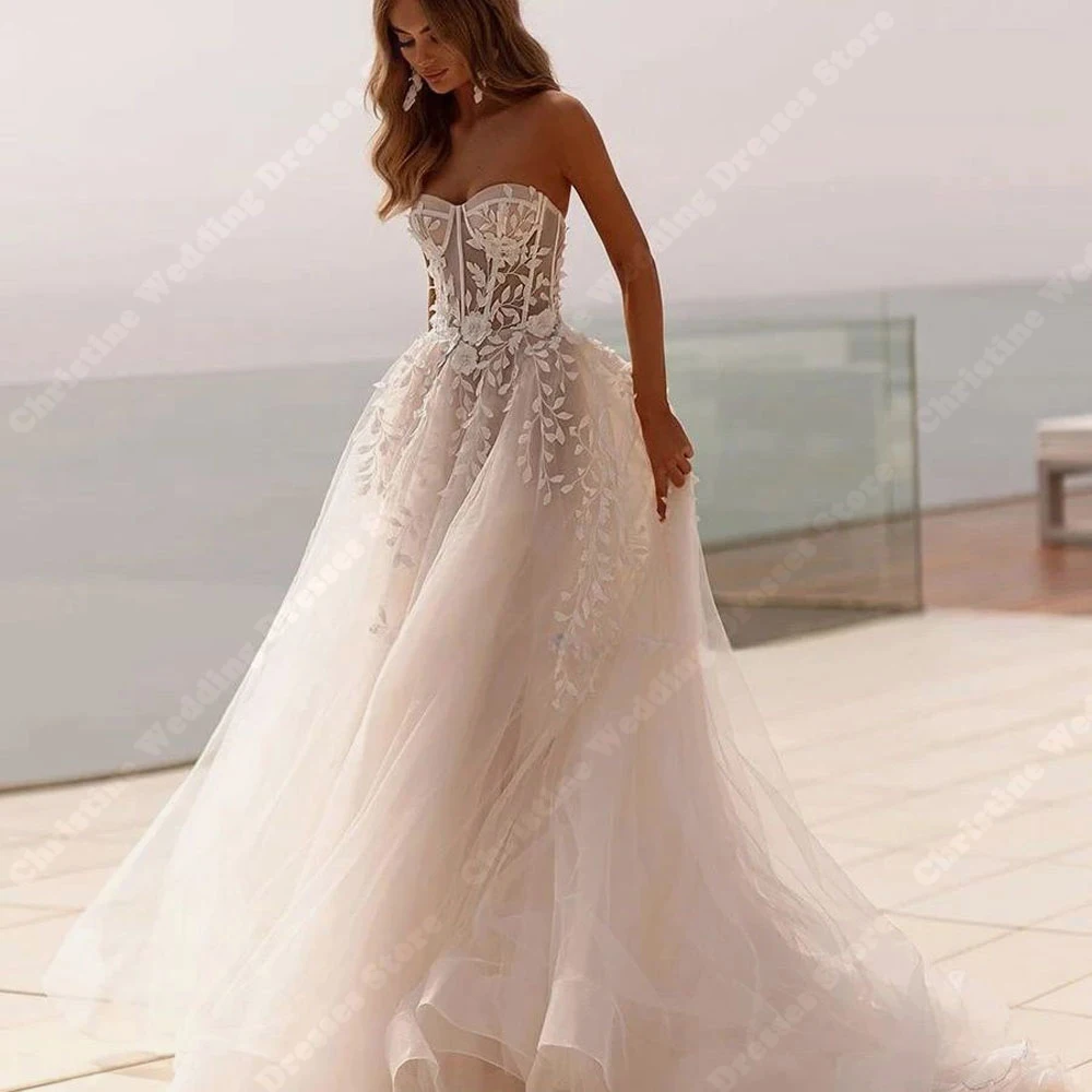 Sexy Sweetheart Collar Women Wedding Dresses Celebrity Wedding A-Line Bridal Gowns Mopping Length Vestidos De Novias Customized