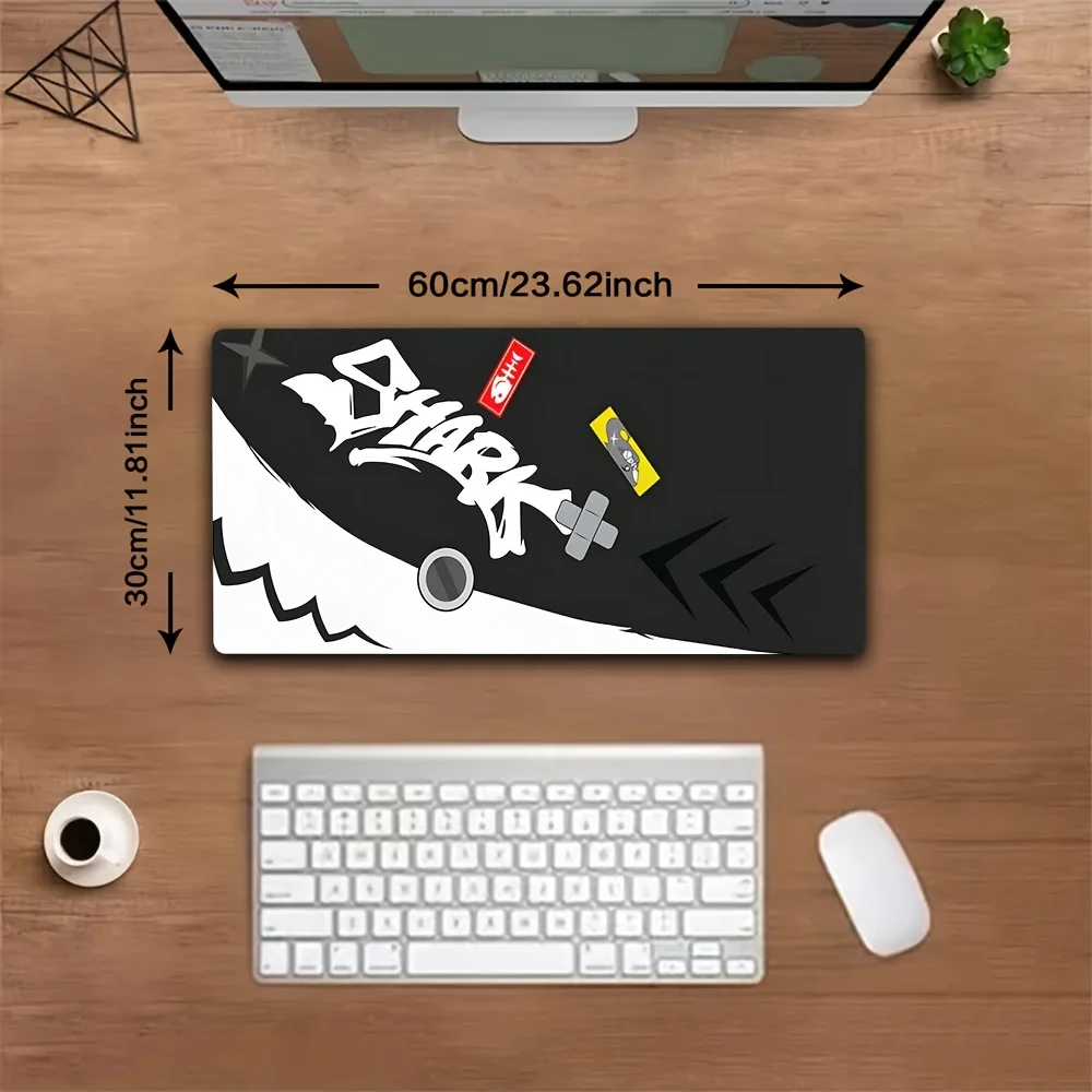 Tappetino da scrivania da gioco Ellen Joe Tail da 1 pezzo - Base in gomma antiscivolo, tappetino per computer con grafica Shark con design da gioco in bianco e nero - Lavabile