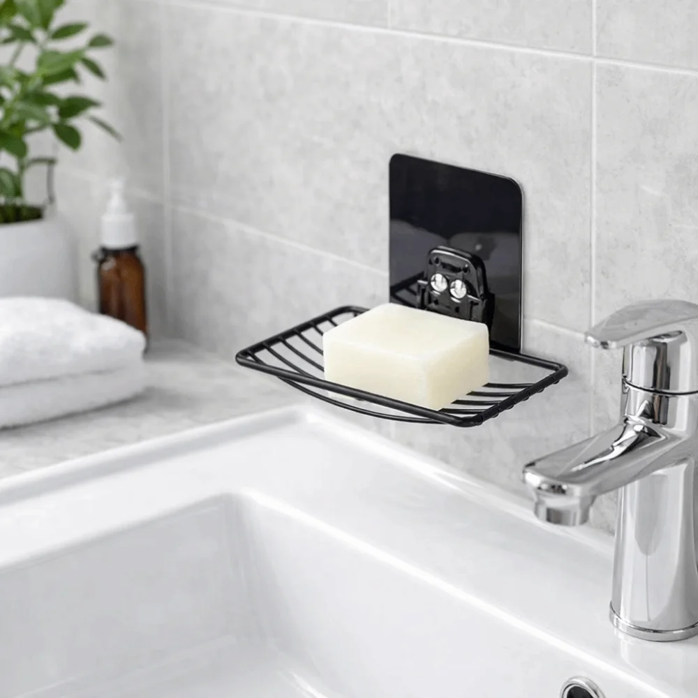 

Punch-free Stainless Steel Soap Rack Self-Draining Single Layer Soap Dish Holder Storage Saver Wall Hanging