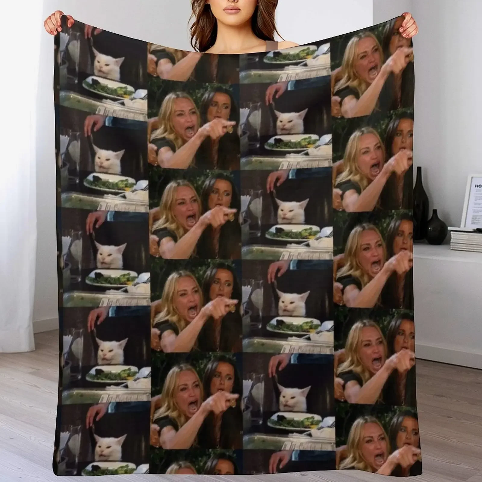 

Woman Yelling At Cat Meme Throw Blanket halloween Winter beds Nap Soft Blankets
