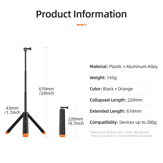 TELESIN Underwater Buoyancy Bar Diving Extendable Selfie Stick Tripod For Gopro Insta360 DJI OSMO Action Camera Accessories 6 TELESIN Underwater Buoyancy Bar Diving Extendable Selfie Stick Tripod For Gopro Insta360 DJI OSMO Action Camera Accessories 6