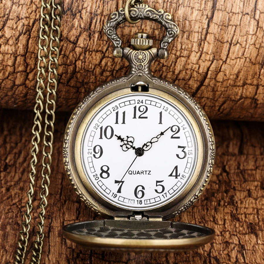 Bronze Fahrivar GOOD THOUGHT GOOD DEED GOOD WORD Quartz Pocket Watch Retro Religious Necklace Chain Pendant Timepiece Gifts Men