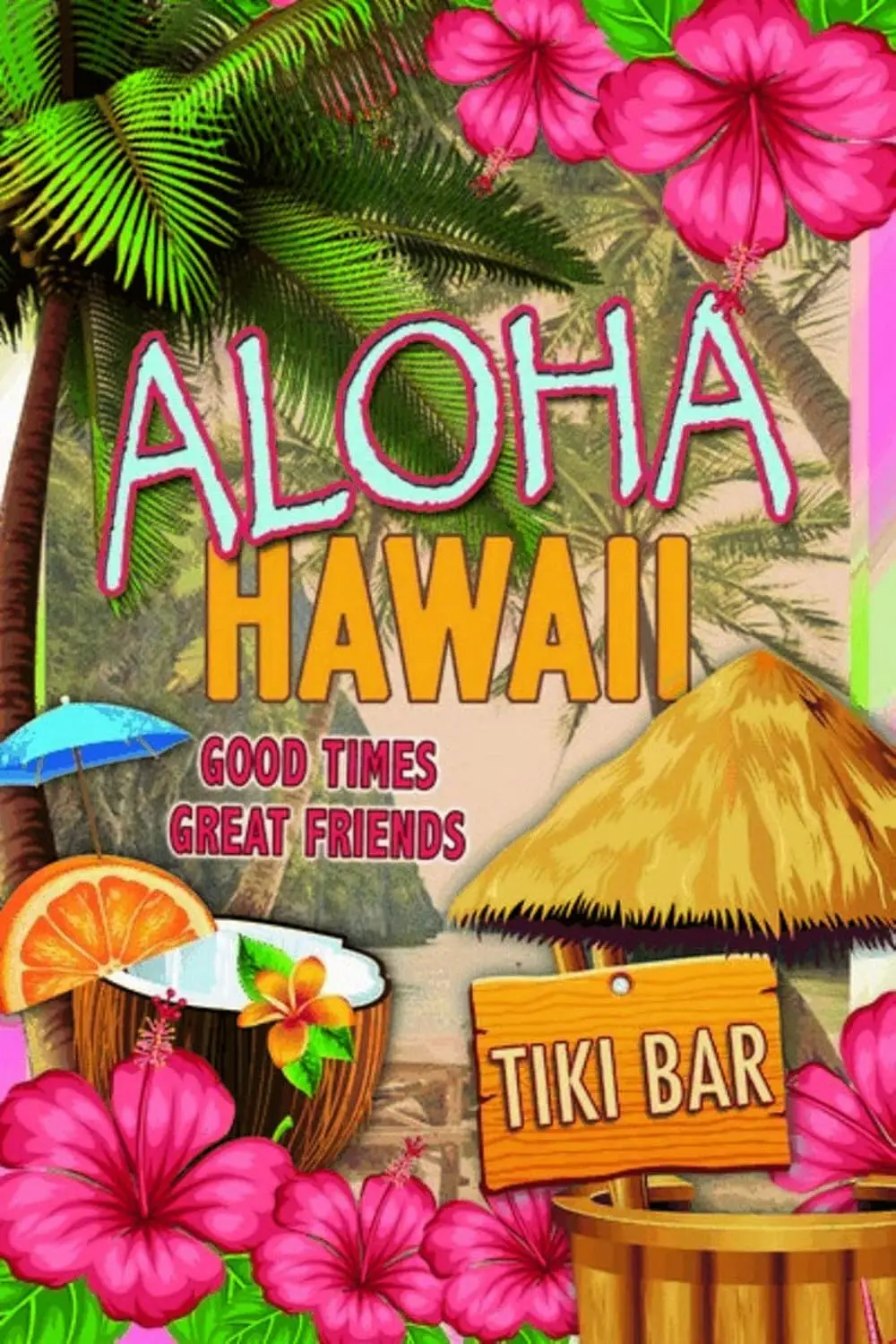 Vintage Style Aloha Hawaiian Tiki Bar Home Wall Art Decor Metal Plaque Tin Sign for Outdoor Garage Street Shop Kitchen Bar Resta