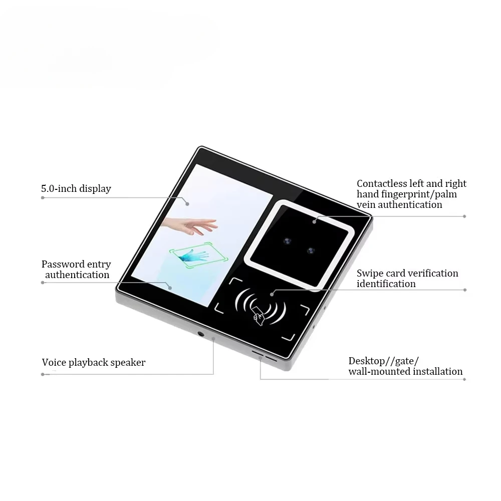 HFSecurity FR05P Biometric Android 11 Card Face Palm Vein Scanner Wiegand Transmission Time Attendance Access Control Pro