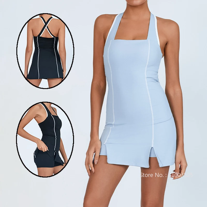 2025 Zipper Collar Yoga Tennis Skirt for Women Elastic Quick Drying Golf Sports Skirt Pocket Anti Glare Fitness Two-piece Set